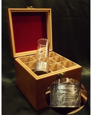 Embossed Antiqued Grouse shooting numbered shot glasses