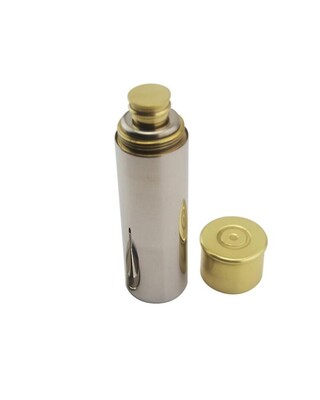 Wooden boxed flask, cups and pewter SBS peg finders