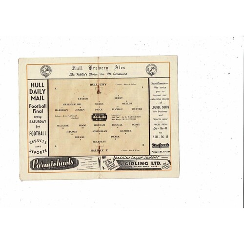 1948/49 Hull City v Halifax Town Football Programme
