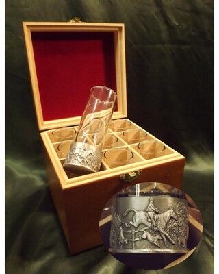 Embossed Antiqued Drag Hunting numbered shot glasses