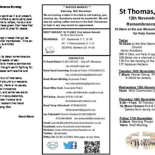 Pew Sheet | The Parish of St Thomas, Exeter