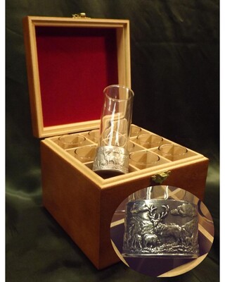 Embossed Polished Deer stalking numbered shot glasses