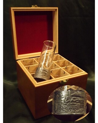 Embossed Polished Grouse Shooting numbered shot glasses