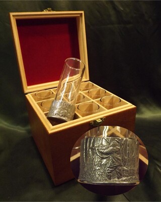 Embossed Polished Boar Shooting numbered shot glasses