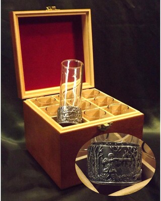 Embossed Polished Woodcock Shooting numbered shot glasses