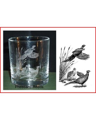 Pheasants Engraved Crystal decanter and 4 whisky glasses