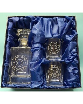 Decanter & square Whisky glass set with 20 gauge shotgun engravings
