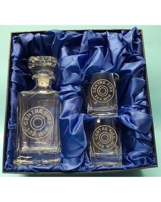 Decanter & square Whisky glass set with 308 shotgun engravings