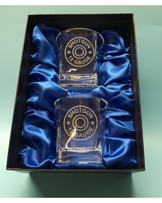 Whisky glasses with 12 gauge engraving