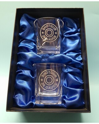 Whisky glasses with 20 gauge engraving
