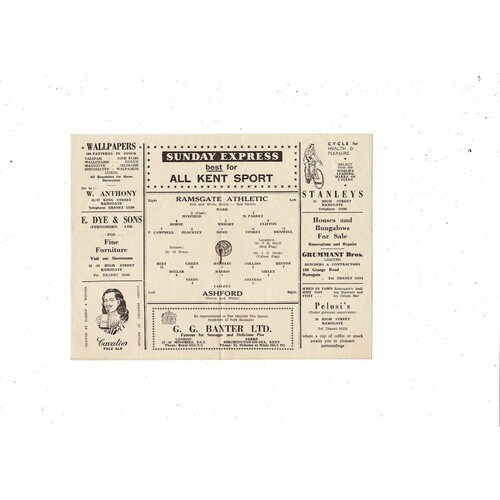 1962/63 Ramsgate v Ashford (Kent) Southern League Football Programme