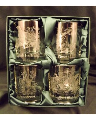 UK Game Engraved Whisky Glasses x 4