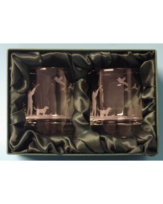 2 Engraved Whisky Glasses with Pheasant Shooting image