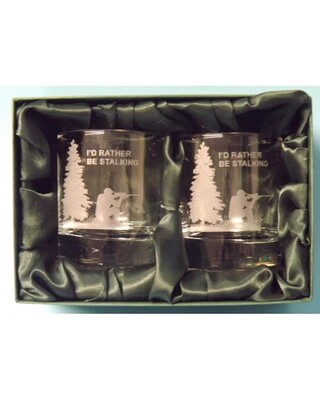 2 Engraved Whisky Glasses with I'd rather be stalking image