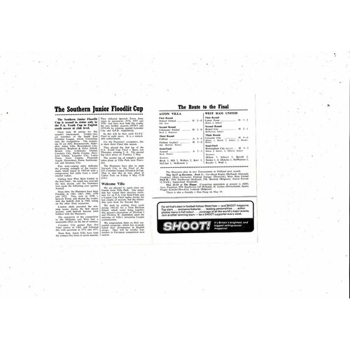 West Ham United v Aston Villa Southern Junior Cup Final Football Programme 1981