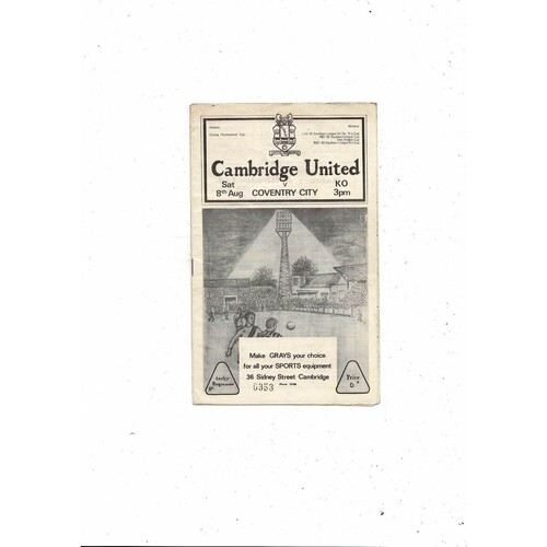 Cambridge United v Coventry City Friendly Football Programme 1964/65