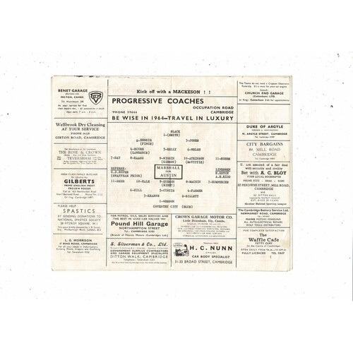 Cambridge United v Coventry City Friendly Football Programme 1964/65