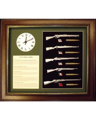 Mounted Miniature Pewter Gun Sets with Clocks