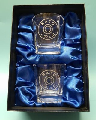Whisky glasses with 7.62 NATO engraving