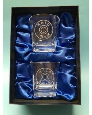 Whisky glasses with 5.56 NATO engraving
