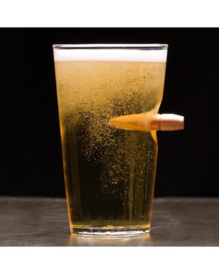 Beer Glass with 50 calibre head embedded into the side