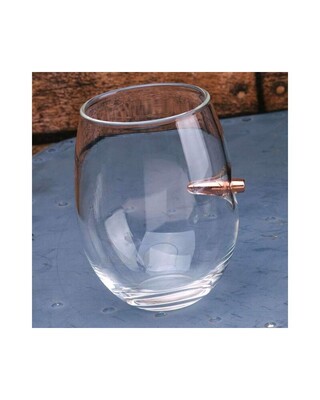 wine/ egg glass with 7.62/ 308 calibre head embedded into the side