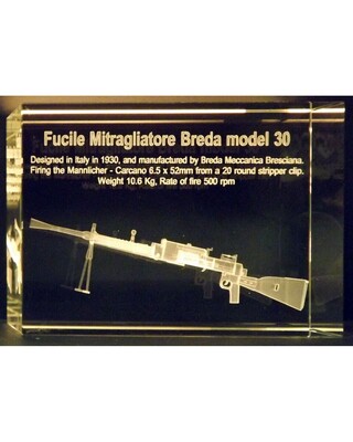 Crystal Blocks containing 3D images of light machine guns and a short write up (limited Editions)