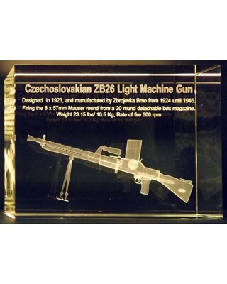 Crystal Block containing 3D image of Czech ZB VB 26 light machine gun