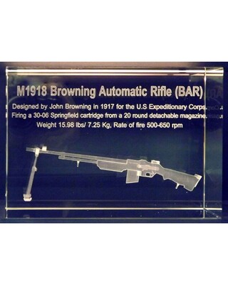 Crystal Block containing 3D image of M1918 BAR light machine gun