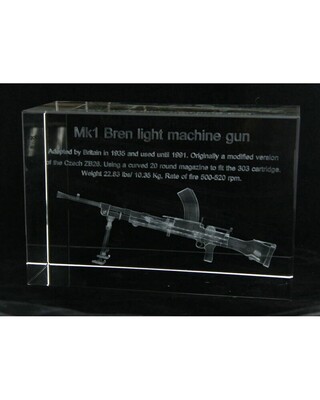 Crystal Block containing 3D image of Mark 1 Bren Gun light machine gun