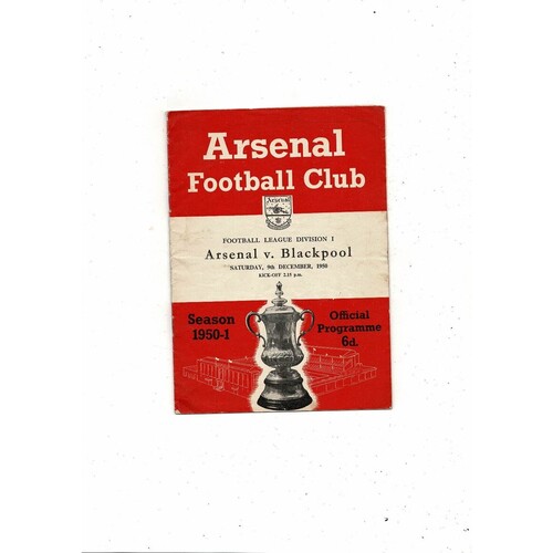 1950/51 Arsenal v Blackpool Football Programme