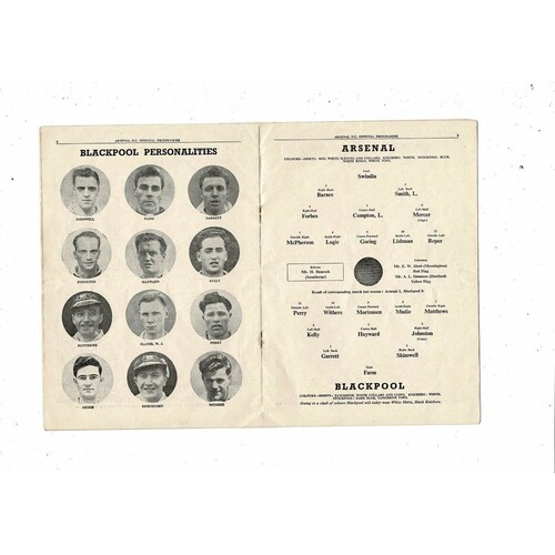 1950/51 Arsenal v Blackpool Football Programme