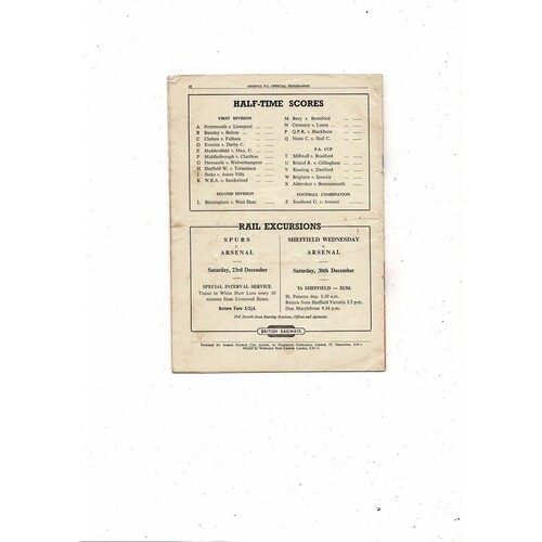 1950/51 Arsenal v Blackpool Football Programme