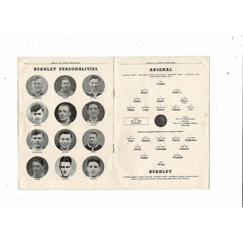 1951/52 Arsenal v Burnley Football Programme