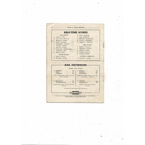 1951/52 Arsenal v Burnley Football Programme