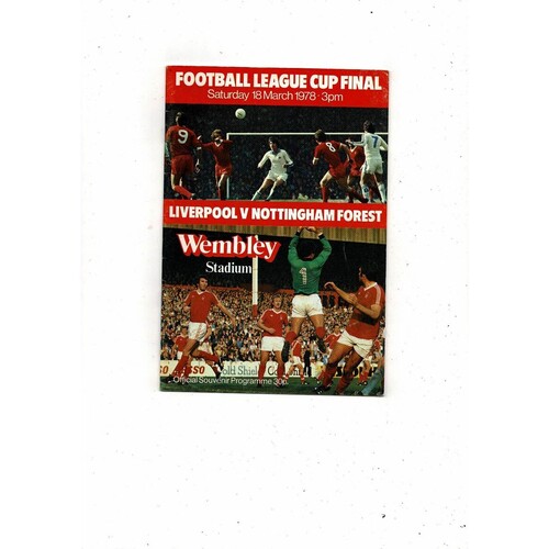 1978 Liverpool v Nottingham Forest League Cup Final Football Programme