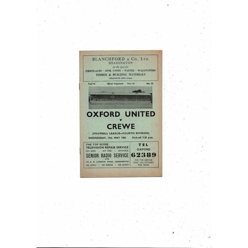 1962/63 Oxford United v Crewe Football Programme Ist season in the League Oxford