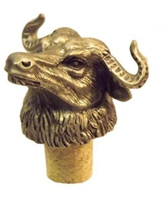Single Antiqued Cape Buffalo Head Bottle Stopper