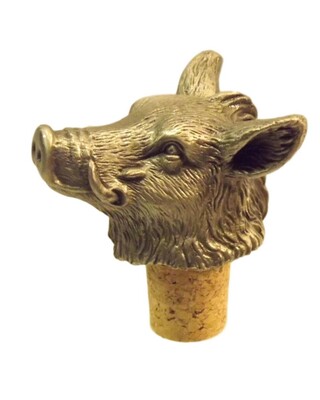 Single Antiqued Boar Head Bottle Stopper