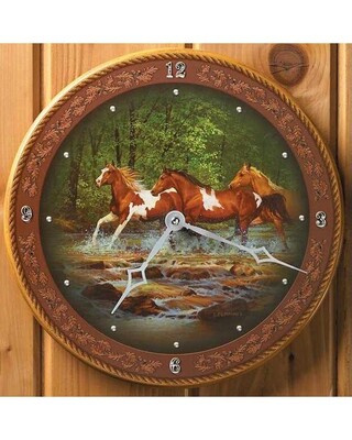 Quartz Wall Clock "Spring Creek Run" Horses