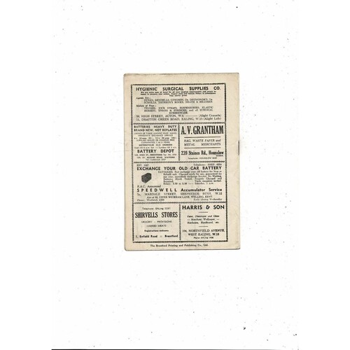 1952/53 Brentford v Birmingham City Football Programme