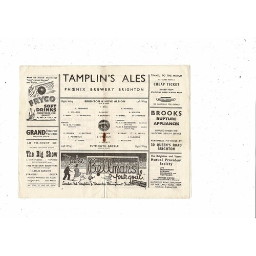 1951/52 Brighton v Plymouth Argyle Football Programme