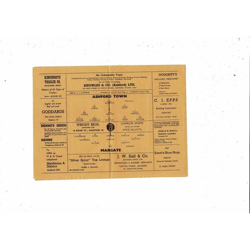 1966/67 Ashford Town v Margate Kent Cup Football Programme