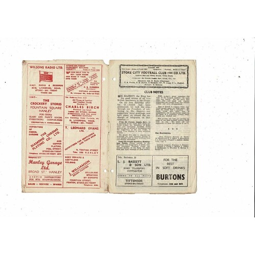 1948/49 Stoke City v Derby County Football Programme