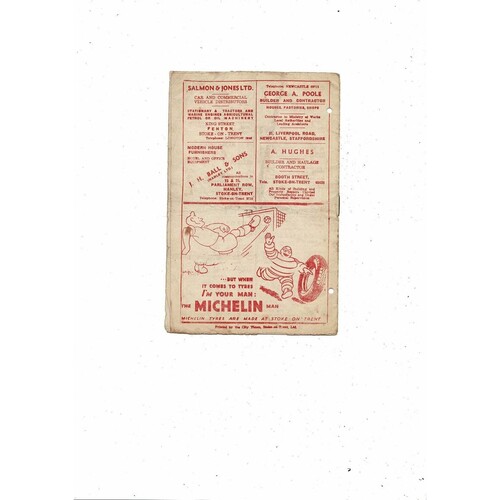 1948/49 Stoke City v Derby County Football Programme