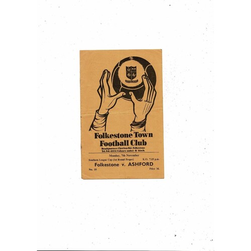 1960/61 Folkestone Town v Ashford Town (Kent) Southern League Cup Football Programme