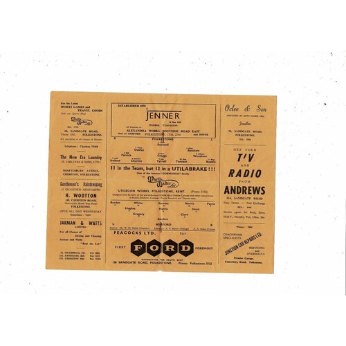 1960/61 Folkestone Town v Ashford Town (Kent) Southern League Cup Football Programme