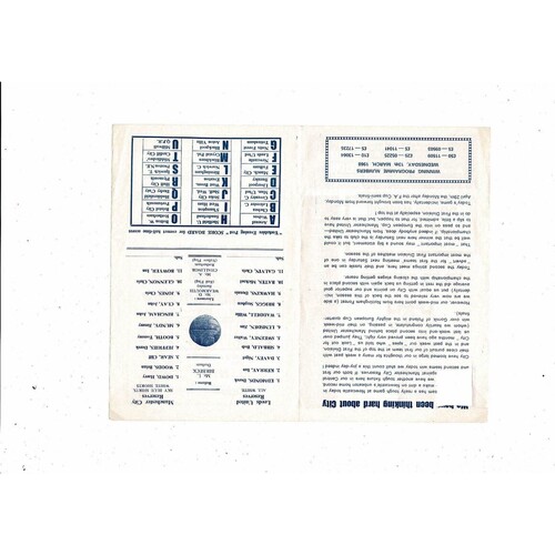 Leeds United v Manchester City Central League Football Programme 1967/68 March