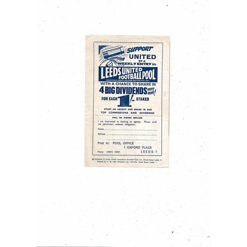 Leeds United v Manchester City Central League Football Programme 1967/68 March