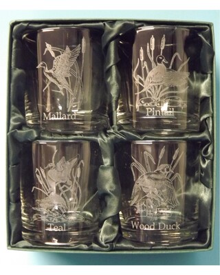 Waterfowl Engraved Whisky Glasses x 4